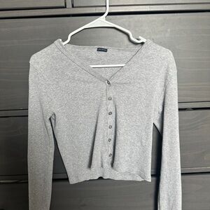 Gray Button-Up Long Sleeve Top